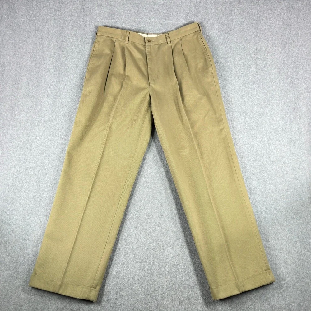 Brooks‎ Brothers Elliot Chino Pant Men 36x30 Beige Cuff Pleated Khaki